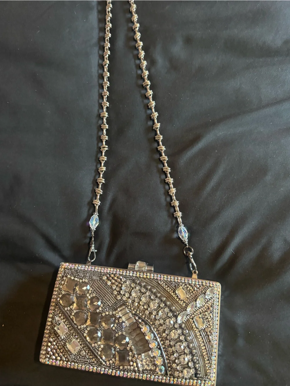 Embellished Crystal Evening Clutch in Silver